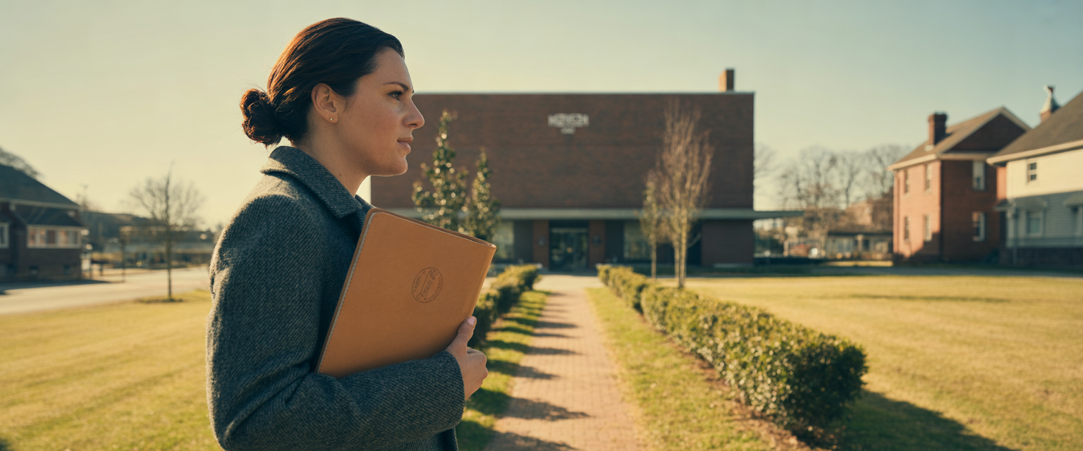 Home health marketer with a folio outside a referral partner's building